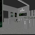 BOJAX Exhibition Booth Design With White Striped Walls Green Accents And Display Screens