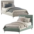 Modern Single Bed with Light Green Beige Frame and Beige Gray Blue Pillows