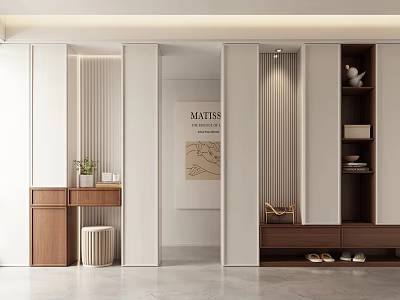 Modern Entryway Shoe Cabinet Interior Design With Wooden Storage And Minimalist Shelves 3d model