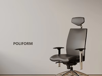 POLIFORM Modern Office Chair With Adjustable Headrest Leather Upholstery And Metal Armrests 3d model