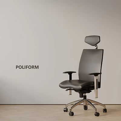 POLIFORM Modern Office Chair With Adjustable Headrest Leather Upholstery And Metal Armrests 3d model