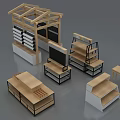 Modern Display Shelving Units Featuring Wooden Metal Frames And Multi-tier Retail Storage Designs
