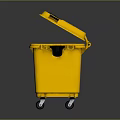 Yellow Recycling Bin With Open Lid And Wheels On Dark Surface 3d model