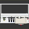Industrial Equipment With Control Panel Pipes Valves And White Tank On Metal Stand