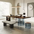 Modern Tea Table With Wooden Top Glass Legs Bench Stool And Teaware In Natural Light