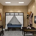 Traditional Room Interior With Vintage Map Black and White Photos Dried Chili Peppers Wooden Bed