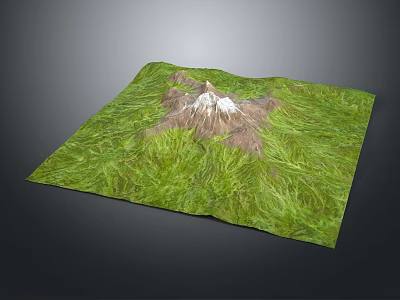 3D Terrain Model With Green Grass Covered Mountain And White Peak 3d model