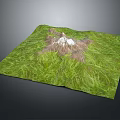 3D Terrain Model With Green Grass Covered Mountain And White Peak