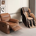 Two Brown Leather And Dark Beige Massage Chairs In Modern Indoor Living Room