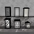 Illuminated Modern Outdoor Lights With Geometric Patterns And Laser Cut Designs On Marble Surface