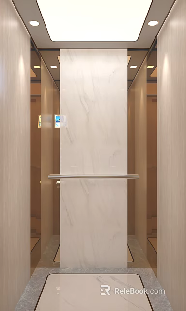 Elegant Modern Elevator Interior Design With Marble Wall Wooden Panels And Control Panel 3d model