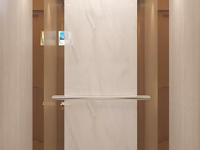 Elegant Modern Elevator Interior Design With Marble Wall Wooden Panels And Control Panel 3d model