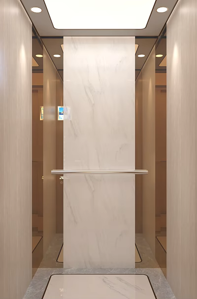 Elegant Modern Elevator Interior Design With Marble Wall Wooden Panels And Control Panel 3d model
