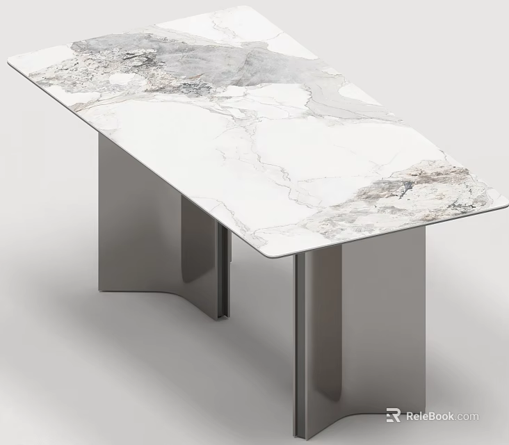 Modern Dining Table Set With White Marble Tabletop And Metal Legs Design 3d model 