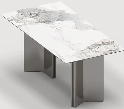 Modern Dining Table Set With White Marble Tabletop And Metal Legs Design 3d model