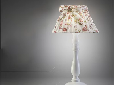 White Base Table Lamp With Pink Floral Lampshade And Bow Detail 3d model