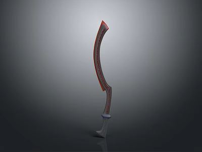 Curved Red And Gray Blade Tool With Sharp Edge And Handle 3d model