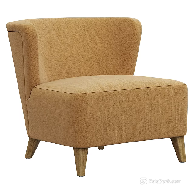 Stylish Modern Brown Upholstered Accent Chair With Armrest And Wooden Legs 3d model 