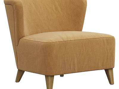 Stylish Modern Brown Upholstered Accent Chair With Armrest And Wooden Legs 3d model