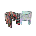 Colorful Striped Upholstered And Transparent Acrylic Leisure Chairs With Artistic Modern Design