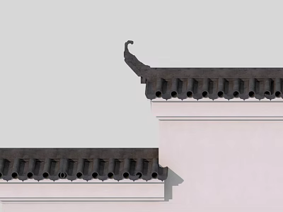 Chinese Style Building Exterior Wall With White Surface Curved Eave And Gray Tiles 3d model