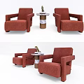 Modern Casual Sofa Set With Red Fabric Upholstery And Side Table Decor Items 3d model