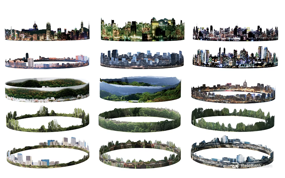 Decorative Circular Backdrop Wall Designs Featuring Urban Cityscapes And Natural Landscapes 3d model 