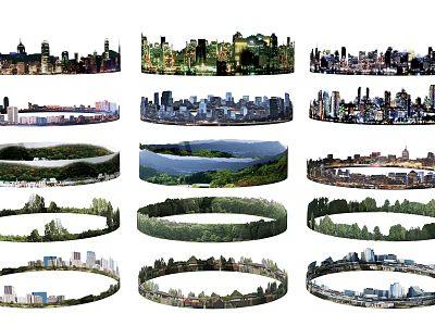 Decorative Circular Backdrop Wall Designs Featuring Urban Cityscapes And Natural Landscapes 3d model