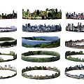 Decorative Circular Backdrop Wall Designs Featuring Urban Cityscapes And Natural Landscapes