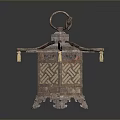 Traditional Metal Lantern With Hexagonal Structure Ring Handle Tassel Decorations And Carved Patterns