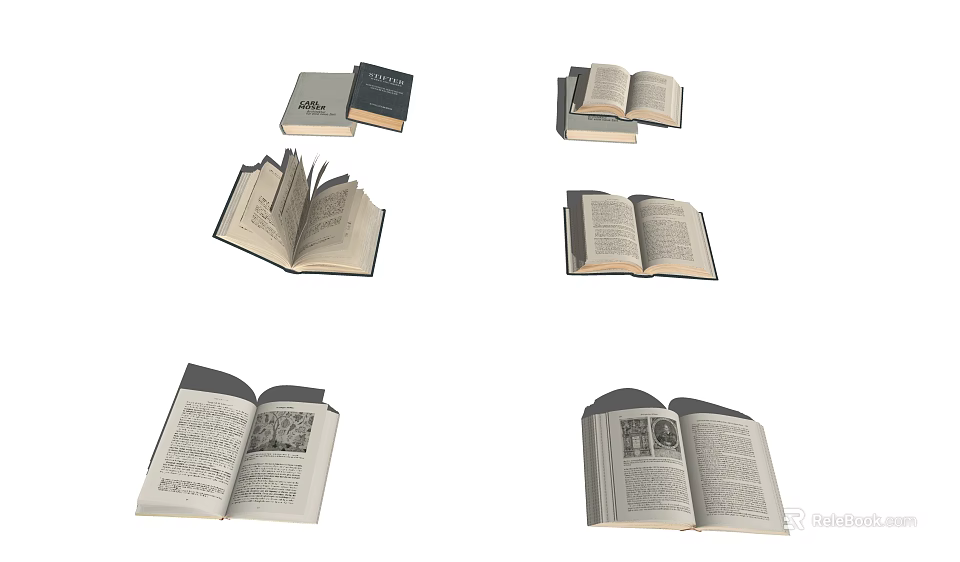 Open And Stacked Books In Different Positions With Visible Pages And Covers 3d model 