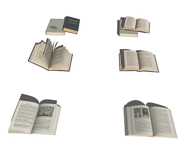 Open And Stacked Books In Different Positions With Visible Pages And Covers 3d model