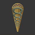 Conical Weapon With Golden Body Red Dot Decorations And Silver Spiral Pattern