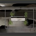 Outdoor Seating Area With Metal Fence Bench Green Plants And Coffee Sign