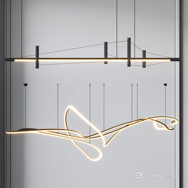 Modern Curved LED Pendant Lights with Sleek Hanging Design and Illuminated Strip 3d model 