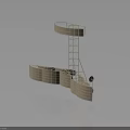 Modern Exhibition Booth Structure With Circular Top Metal Frame And Curved Grid Panels