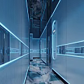 Modern KTV Corridor With Blue Neon Lights And Futuristic Tech Design Elements