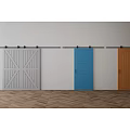 Different Colored Barn Doors Wall Mounted With Sliding Track On Wooden Floor