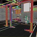 Car Repair Shop Interior Featuring Red Lifts Gray Walls And Black Rubber Flooring