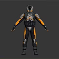 Futuristic Armored Character With Mechanical Armor Plates Orange Accents And Helmet Visor