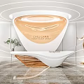 Modern White Reception Desk With Sculpture Green Plant And Visual Arts Lighting