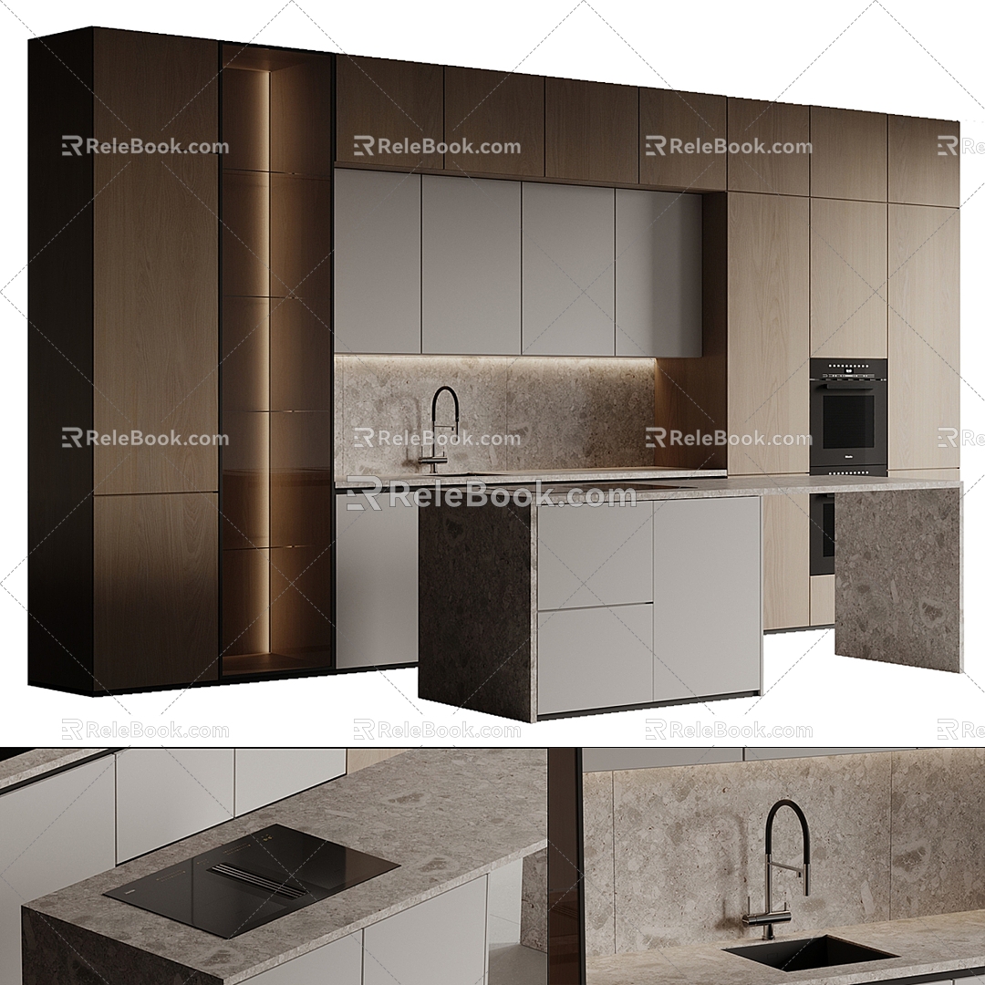 Modern kitchen cabinet island table 3d model