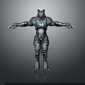 Wolf Headed Humanoid Mechanical Armor Figure With Silver Metallic Claws And Armor