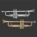 Silver and Brass Trumpets Showcased with Reflections on Dark Background