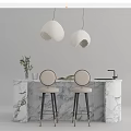 Modern Marble Bar Counter Design With White Pendant Lights Beige Bar Stools And Black Legs
