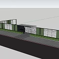 Modern Entrance Gate Design With Stone Wall Lighting And Surrounding Trees