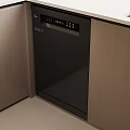 Modern Kitchen Interior With Black Dishwasher Wooden Cabinets And White Countertop
