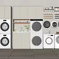 Modern Laundry Room Interior Design With Multiple Washing Machines And Storage Cabinets 3d model