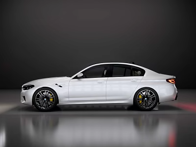 White Sports Sedan With Streamlined Body Black Alloy Wheels And Yellow Brake Calipers 3d model