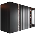 Modern Black Display Cabinet With Vertical Slats Glass Door And Open Shelves Design